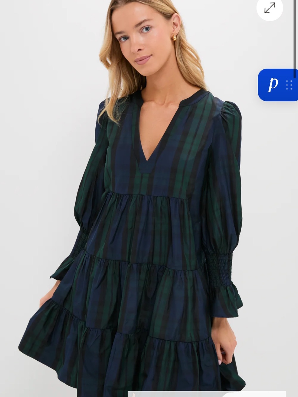 Pomander Place Navy Green & Black Plaid Women's Dress